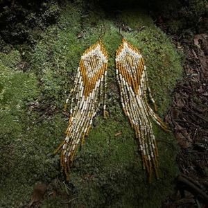 Hand beaded energy enriched wave fringe earrings